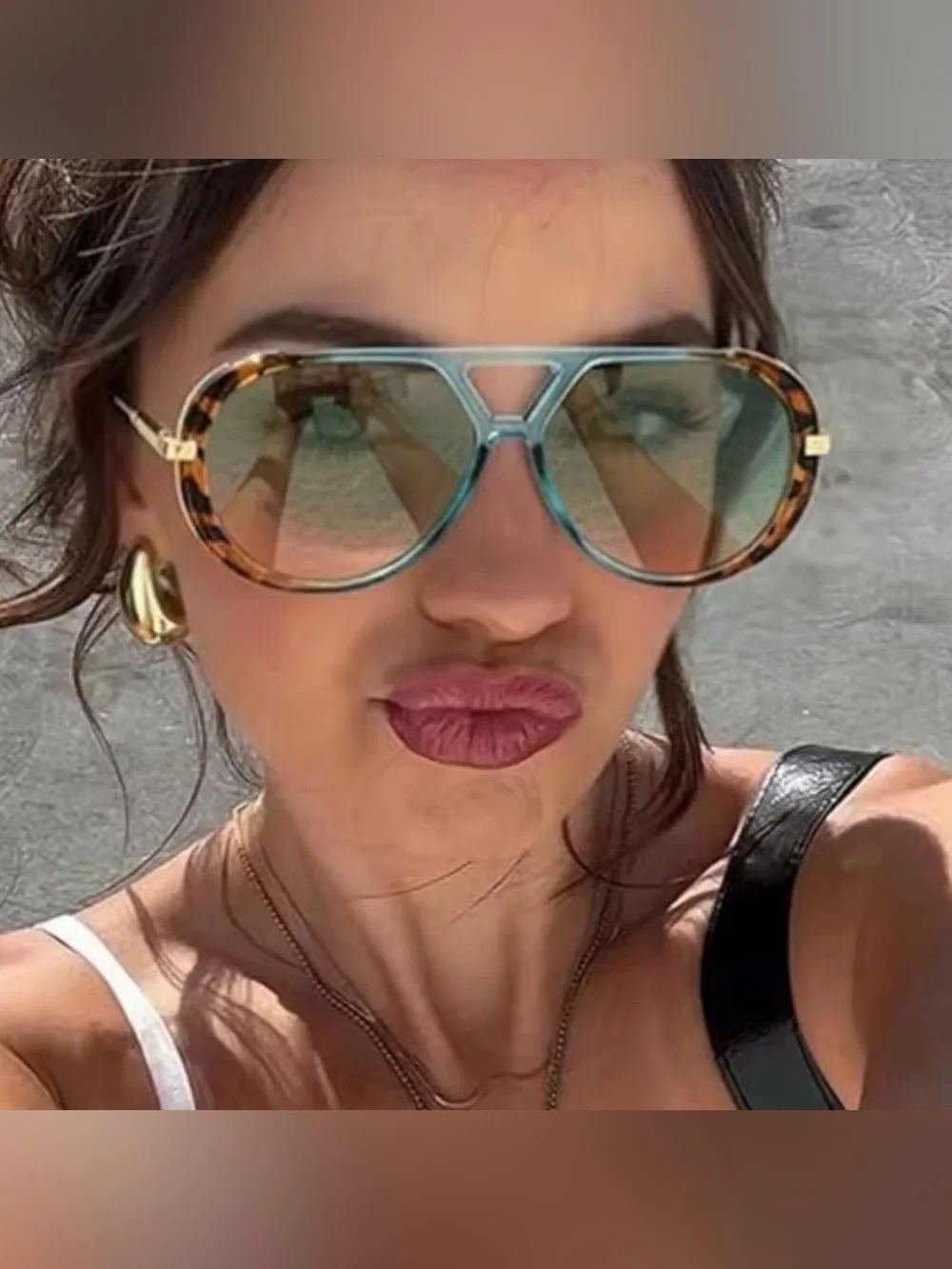 Tortoiseshell Frame Sunglasses with Blue-Green Lenses - Women